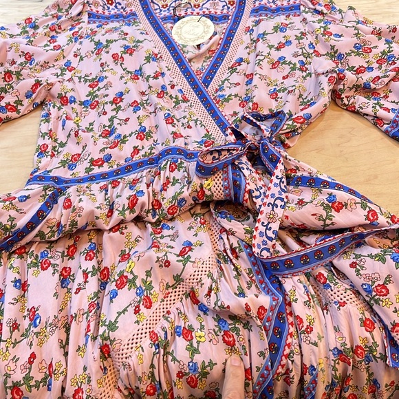 TULLE & BATISTE handmade floral Pink and Blue Wrap Rayon Maxi Dress NWT - Picture 14 of 16